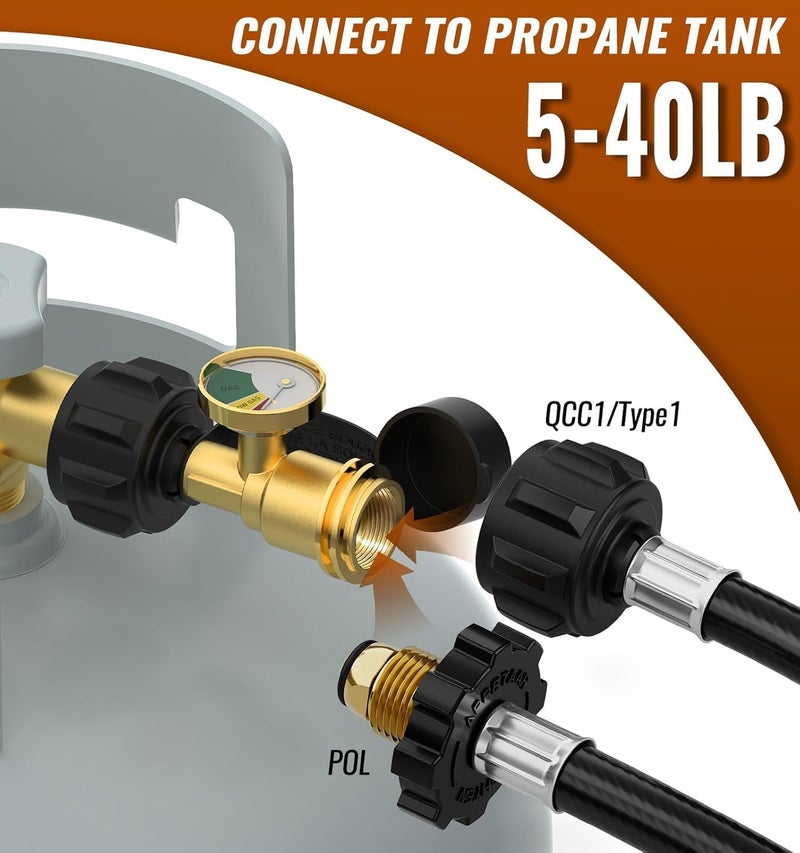 NUPICK Propane Tank Gauge, Propane Tank Gauge Level Indicator with QCC1/Type 1 Connector for 5-40lb Propane Tank, Propane Pressure Gauge with Leak Detector Suitable for BBQ Gas Grill, Heater, Fire Pit - Image 5